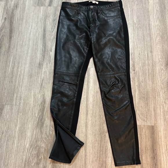 Banana Republic Black Sloan Skinny Pants With Faux Leather Front. Ankle Zippers - Picture 4 of 12